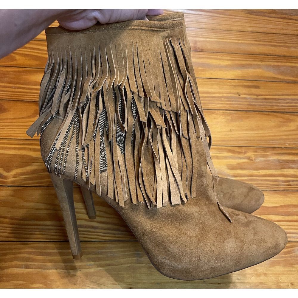 Gianni Bini Ankle Fringed Brown Suede Booties Size 8.5 - Picture 3 of 8